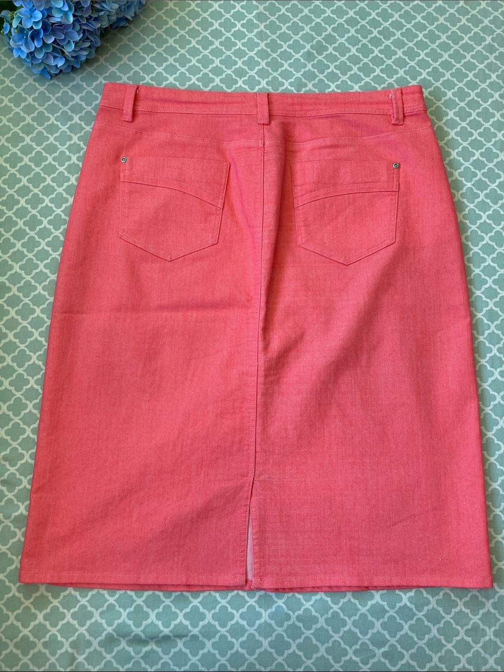 Christopher & Banks Coral Colored Denim Skirt Midi Pencil 14 - Picture 5 of 9